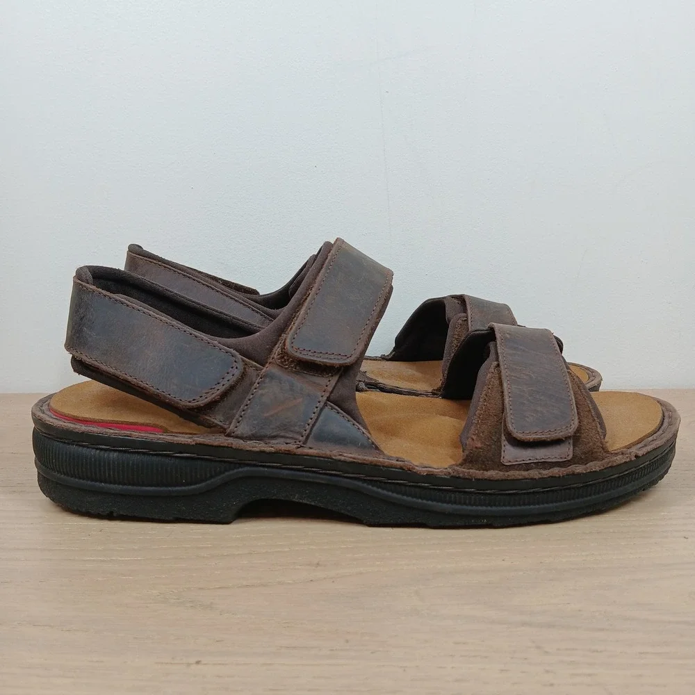 Naot Sandals Mens 12 Brown Leather Three-Strap Adjustable Comfort
